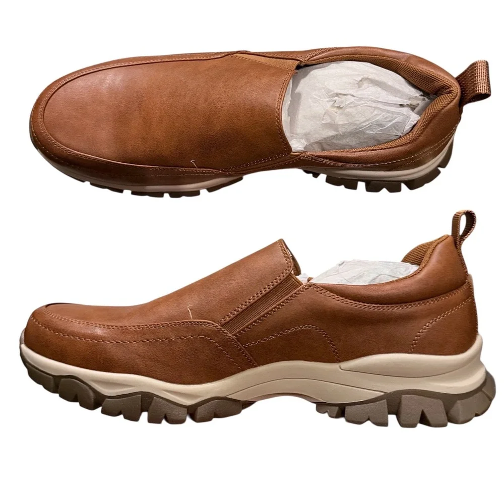 Jousen Mens Slip On Shoes Red Brown Size 10.5 Synthetic Leather Loafers. New